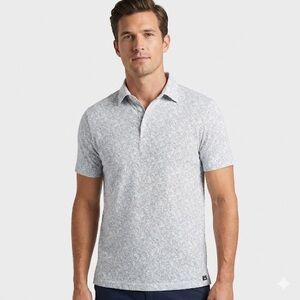 Faherty Movement Polo Pima Cotton Modal Stretch Leaf Print Blue White Medium